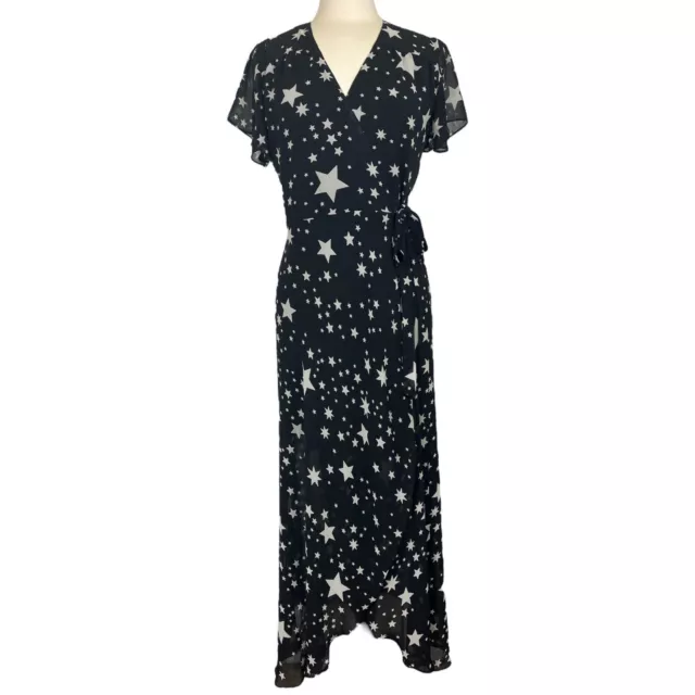 LOVERS + FRIENDS Tucana Black Stars Wrap Dress Layered Maxi Revolve Medium