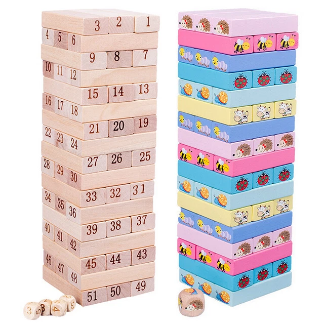 Kids Classic Wooden Stacking Blocks Building Tower Game Educational Toys 51pcs