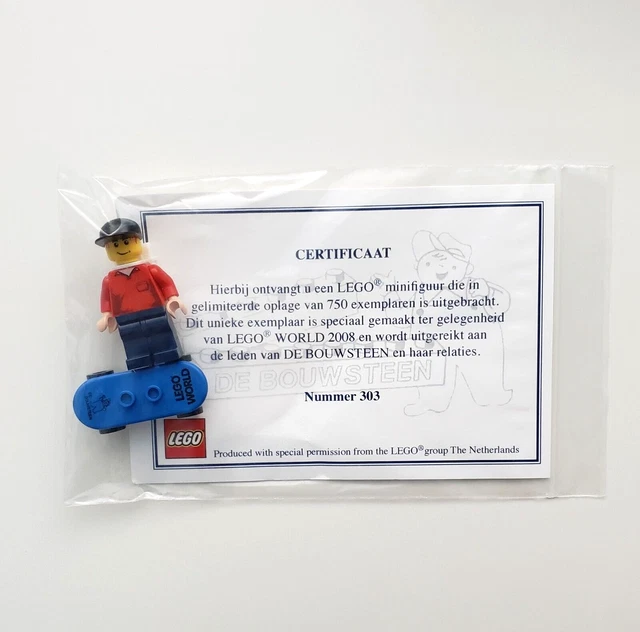 Lego World 2008 De Bouwsteen Minifigure 303 of 750 w/ COA Rare as SDCC NYCC Lego World 2008 De Bouwsteen Minifigure 303 of 750 w/ COA Rare as SDCC NYCC