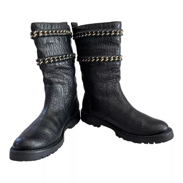 Tory Burch Women's Connell Mid -Calf Boots Size 6 Black/Chain