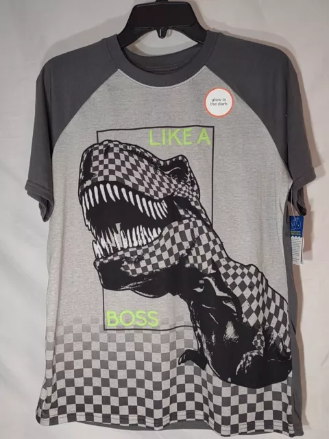 Boys Clothing T-Shirt NEW Like A Boss Glow In The Dark Dinosaur XL 14-16 HUSKY