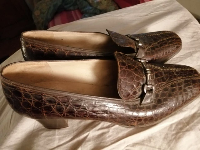 SCARPE VINTAGE ANNI 70 Marroni Coccodrillo N.40 Tacco 4 Cm Marca Magli EUR 17 30 PicClick IT