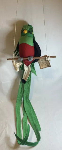 Vintage Angelitos El Salvador Hanging 23” Green Macaw Parrot