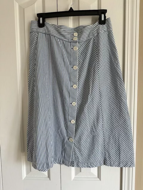 J Crew Womens Skirt Aline Button Front Lightweight Cotton Blue White Size 8 P