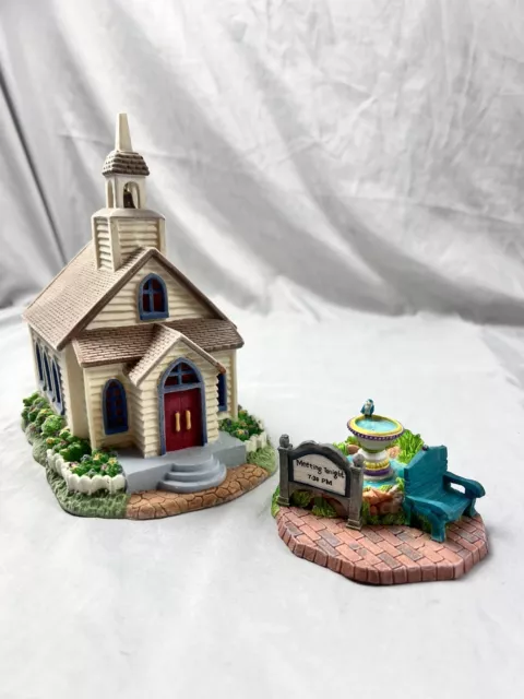 Avon 2003 Spring Valley Lighted Village–Church and Bench Christmas Easter Decor