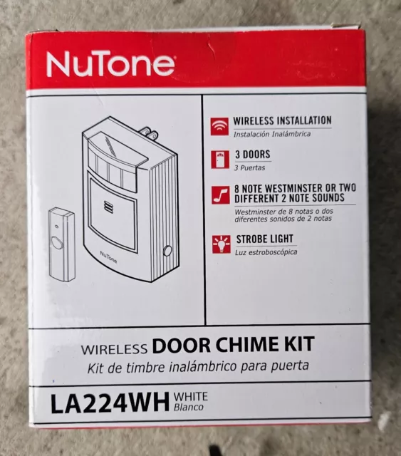 Nutone LA224WH Wireless 3 Door Plug-In Door Chime Kit with Strobe Light NEW BOX