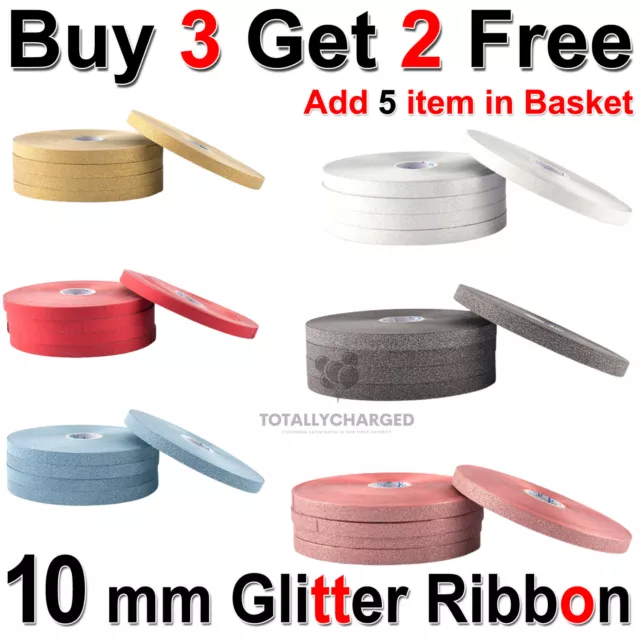 50 METER GLITTER PAPER Ribbon 10MM Craft Gift Wrap Wedding 9 Colours Decoration