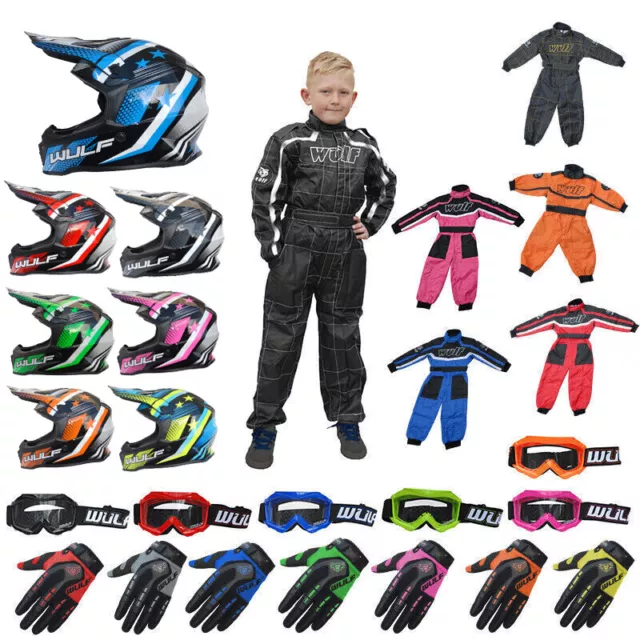 Wulfsport Kids PRO OFF ROAD Motocross Helmet Motorbike Gloves Goggles Race Suit