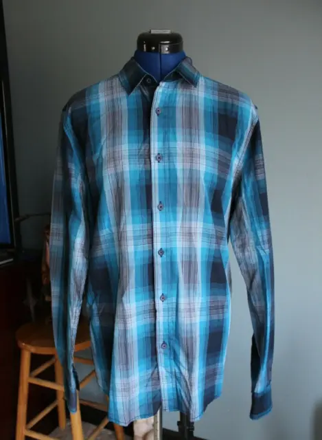 Men's American Rag Blue Plaid Long Sleeve Button Up Shirt ~M~