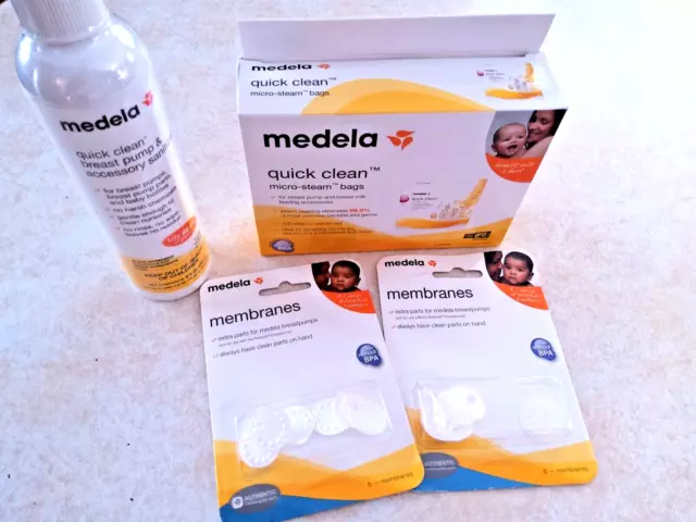 Medela LOT Quick Clean Micro-Steam Bags 5 Ct. , Sanitizer Spray, Membranes 2 Pkg