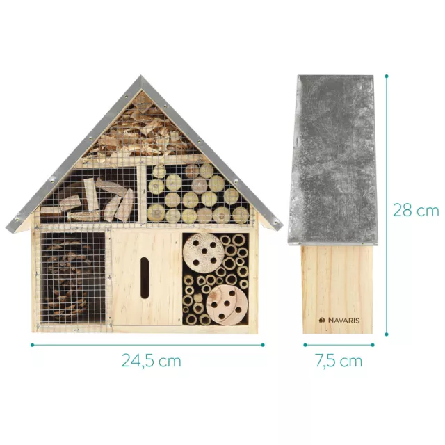 Hôtel insectes bois taille M 24,5x28x7,5cm - Abri nature toit métallique crochet 3