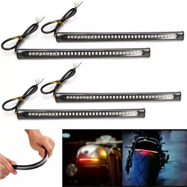 4 Flexible Motorcycle LED Strip 48LED Tail Brake Stop Turn Signal Running Lights