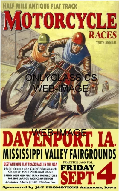 Ama Dirt Flat Track Motorcycle Racers 12X18 Poster Racing Vintage Art Graphics