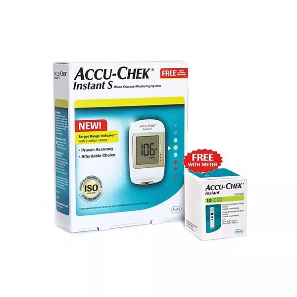 Accu-Chek Instant S Blood Glucometer with 10 Test Strips Free
