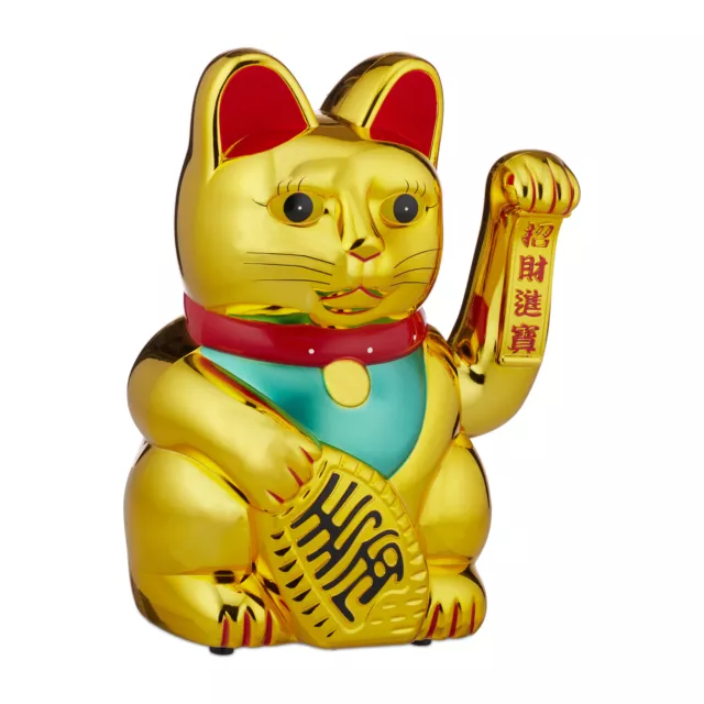 Winkekatze gold Maneki Neko XL Glücksbringer Glückskatze winkende Katze groß