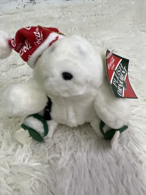 Coca  Cola Stuffed Polar Bear Ornament With Skis And Tags