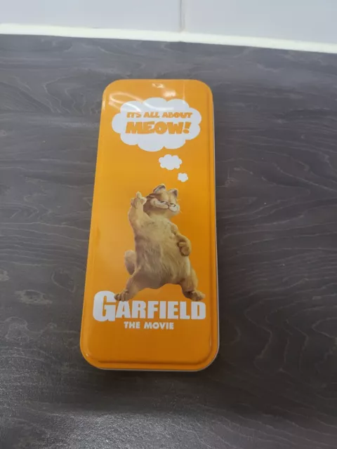 Rare Garfield Tin Case The Movie 'It's All About Meow' Pencil Case Tin 2004