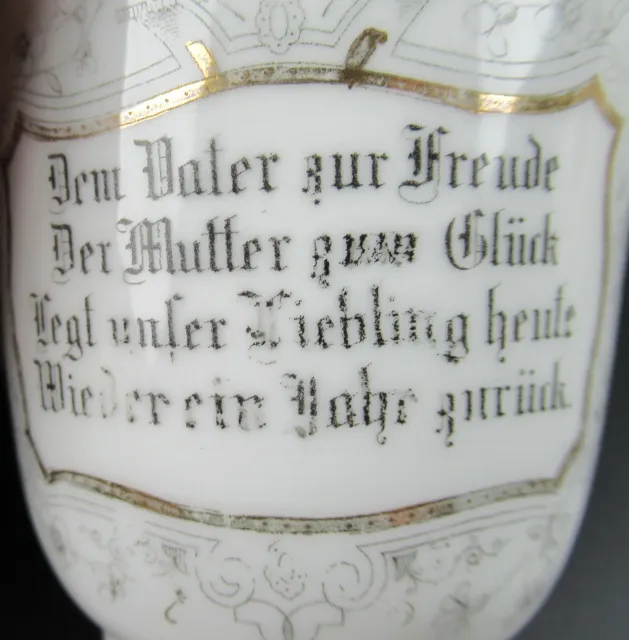 Uralte Porzellan Tasse mit Spruch Handbemalt Jugendstil / Historismus KPM 3