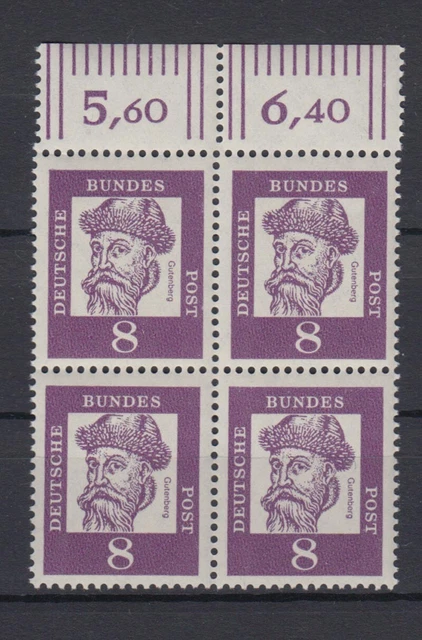 Bund 349y mit versetzter Zähnung 4er Block Oberrand Bedeutende Deutsche 8 Pf **