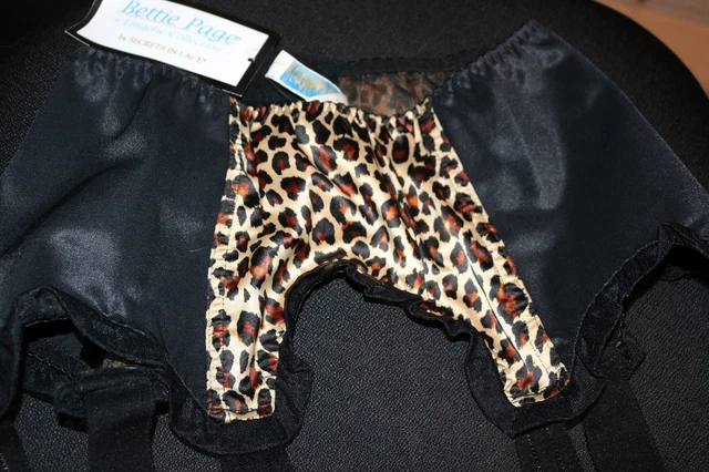 BETTIE PAGE INSPIRED Secrets in Lace Leopard & Black Garter Belt-XL-New  w/Tags $55.00 - PicClick