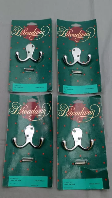 Broadway Collection Brass Coat Hooks Polished Chrome NEW Old Stock
