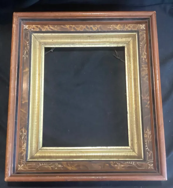 Antique Victorian Eastlake Marblelized Walnut & Gilt Stencil Frame Fits 10”x12”