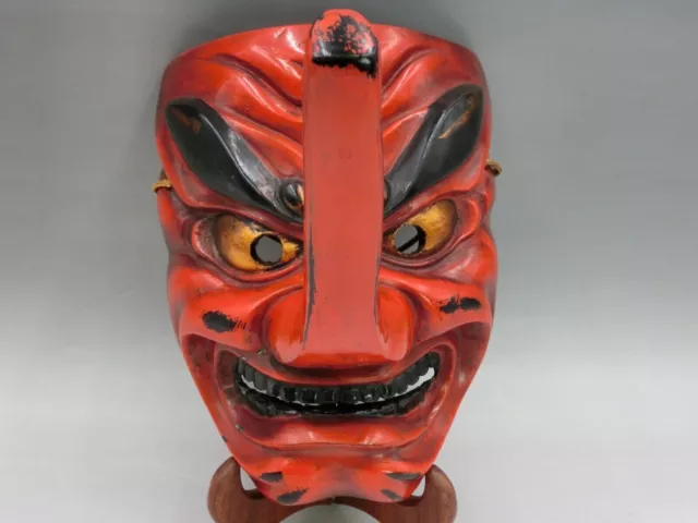 Giapponese Vintage Noh Maschera ”天狗” Tengu Kagura Maschera Molto Buono Stato