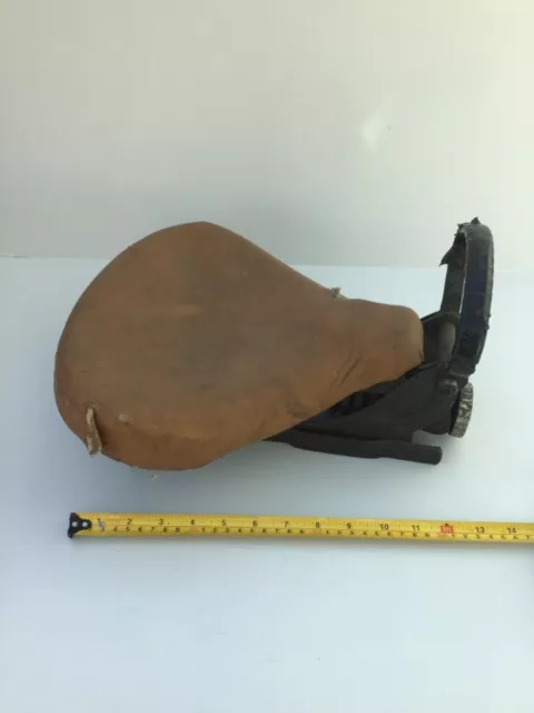 Vintage Tan Leather and metal Motor Bike Saddle