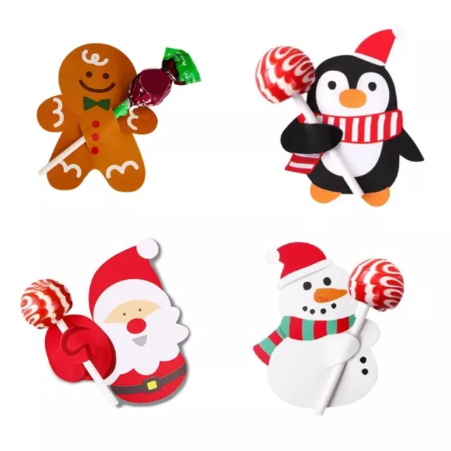 50pcs Santa Paper Lollipop Cards Christmas Candy Package Cards Holder DIY Gifts