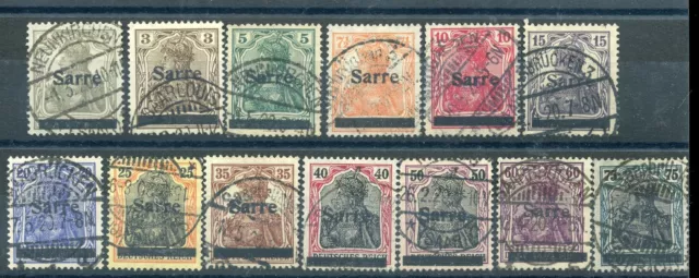 878505) Saargebiet 13 Marken aus Nr. 1-15 gestempelt, 5 Pf. geprüft