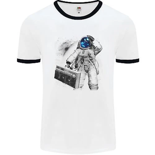 T-shirt Space Ghetto Blaster Astronaut Music da uomo bianca
