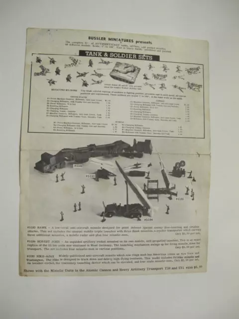 Bussler Miniatures Flyer / Catalog Of Tank & Soldiers Sets 1960'S