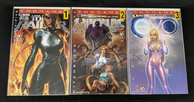 Tomb Raider (Vol 1) 25, Witchblade 60, Evo 1 "Endgame 1-3" (Death of Lara Croft)
