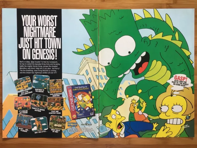 1993 The Simpson's Bart's Nightmare Sega Genesis SNES Vintage Print Ad/Poster