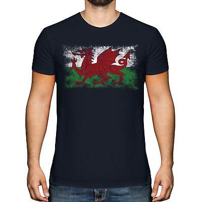 Wales Distressed Flag Mens T-Shirt Top Welsh Football Gift Shirt Clothing Jersey