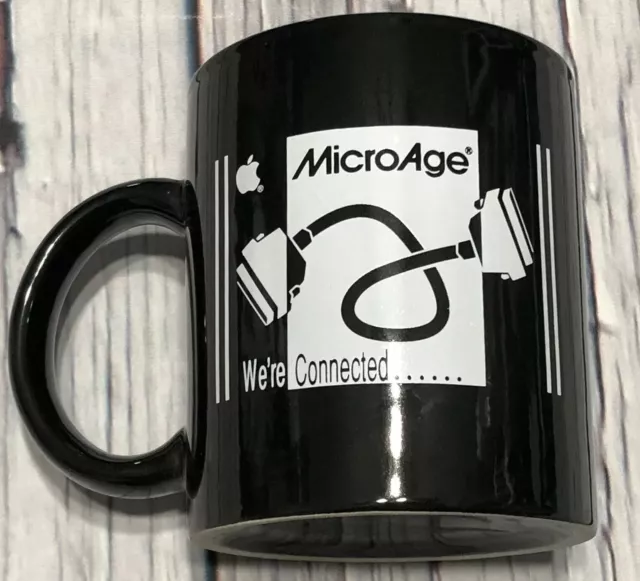 Vintage 80’s Apple Macintosh Computers Micro Age Black Coffee Mug Glass Cup Vtg
