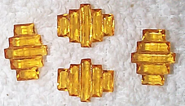 Vintage 1930'S Cut And Beveled Topaz Yellow Glass Art Deco Jewels - 8 Pcs