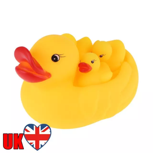 4 Pcs Lovely Mummy And Baby Race Squeaky Ducks Squeaky Yellow Duck Classic Toy
