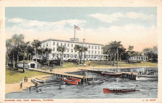 Port Sewall Florida Sunrise Inn Beach Scene Vintage Postcard AA10507
