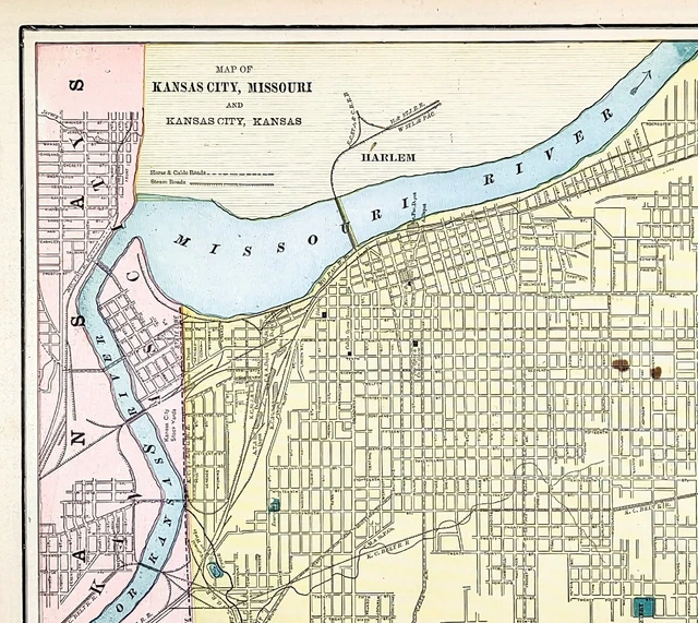 OLD 1898 Kansas City Map ORIGINAL Missouri RAILROADS Wagon Roads Stock Yard