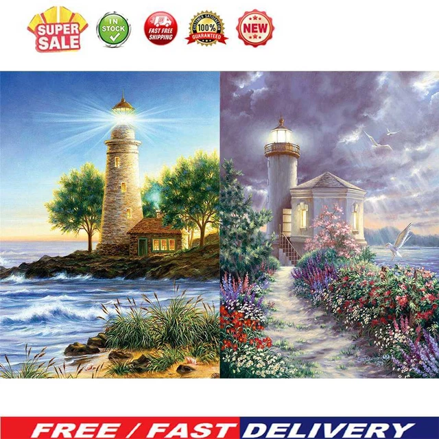 Lighthouse 5D DIY Full Round Drill Diamond Painting Cross Stitch Embroidery Gift