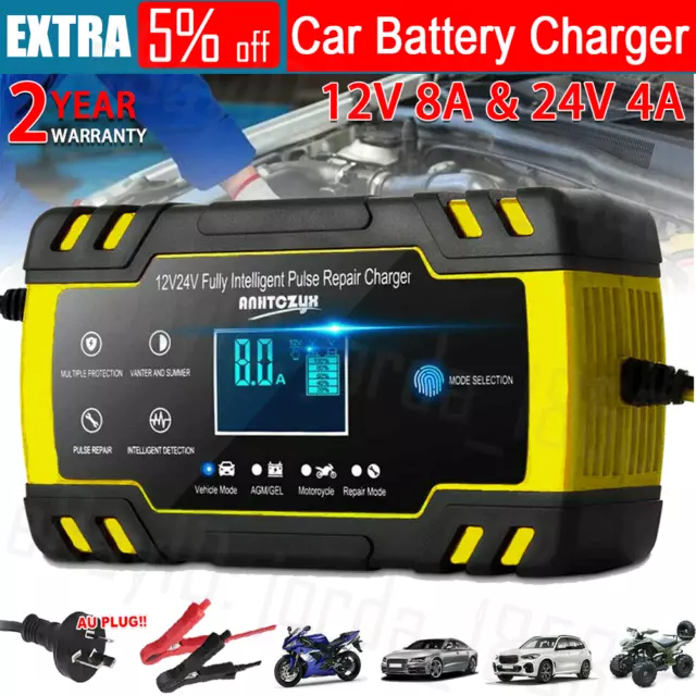 8A 12V/24V Car Battery Charger LCD Trickle Smart Repair Motorcycle Caravan Boat