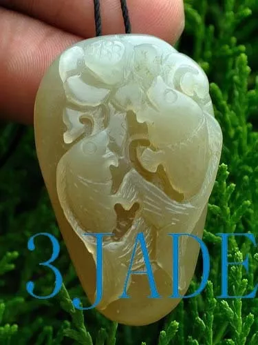 Natural Hetian Nephrite Jade Carving: Fish Pendant, w/ Certificate 2