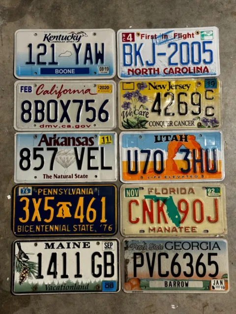 License Plate Lot Of 10 - 10 MIXED STATES -  KENTUCKY NEW JERSEY MAINE (21)