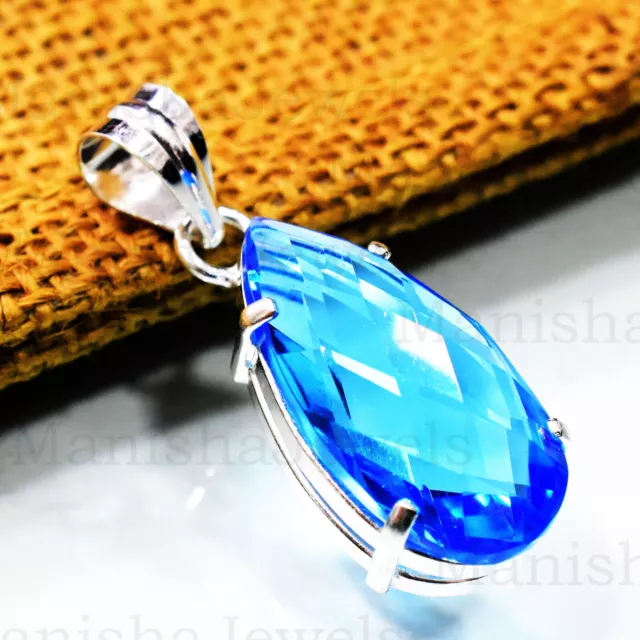 Blue Topaz Gemstone 925 sterling silver Handmade Valentine Sale Pendant Jewelry