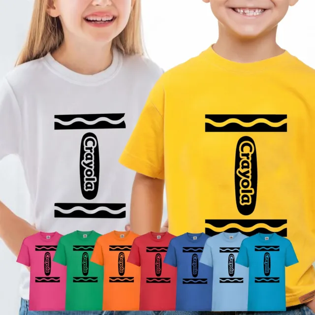 Kids Boys Girls World Book Day 2022 Crayola T-Shirt Crayon Fancy Dress Costume
