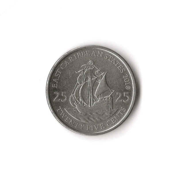 2010 East Caribbean States - 25 Cents - 388 - Nickel Plated Steel - 6.4g