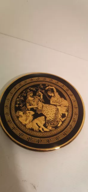 ADIS Handmade In Greece 24.C Gold Trim Art Deco Wall hanging Plate 8”