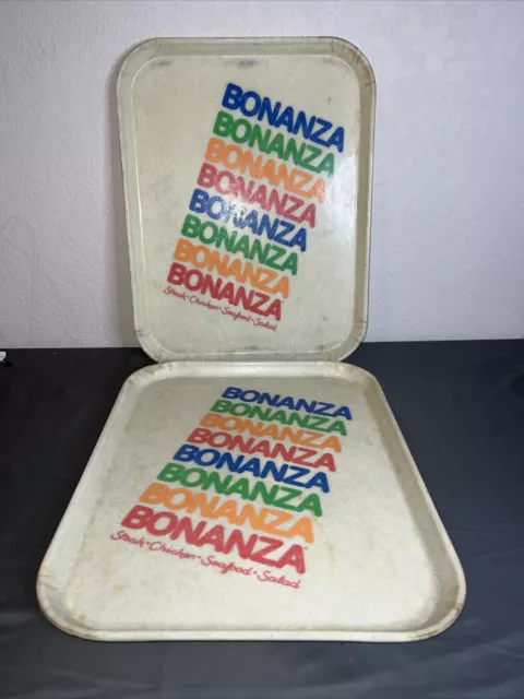 2 Vintage Bonanza Restaurant Plastic Serving Tray Collectible Decor Buffet Rare