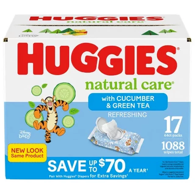 Huggies Natural Care Baby Wipes, Refreshing Clean (17 Flip-Top Pks., 1088 Ct.)
